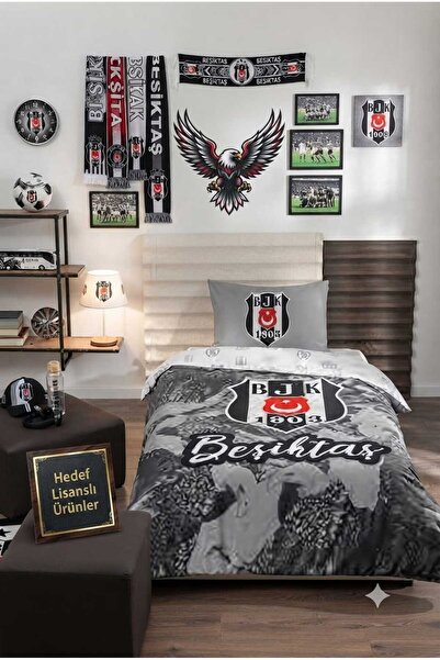 Taç Lisanslı Beşiktaş Kartal Taraftar Nevresim Takımı Tek Kişilik %100 Pamuk