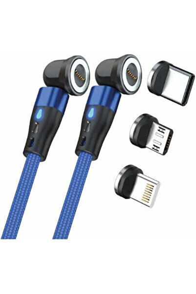 realpower Μαγνητικό καλώδιο USB σε Lightning / Type-C / micro USB 1μ Μπλε (43...