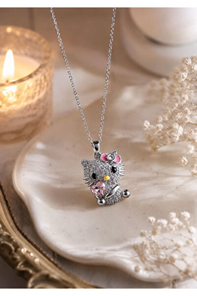 shop IŞIKLI KUTUDA GÜMÜŞ RENK KALPLİ HELLO KITTY KOLYE ÇELİK