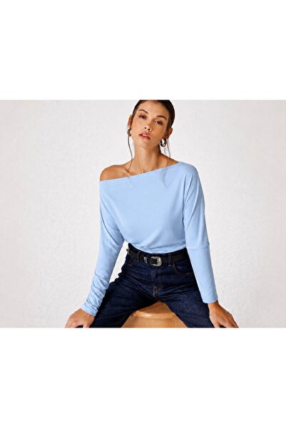 esmacamoda Blue Baby Blue Color Blazer with Collar Detail