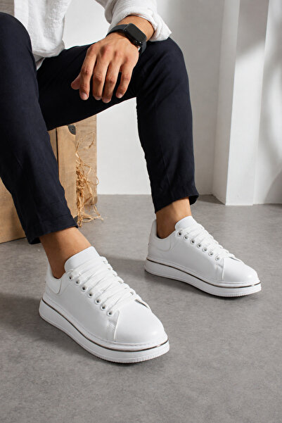 Victoris Aeron Men's White Lace-Up Shiny Stripe Detailed Lightweight Orthoped...