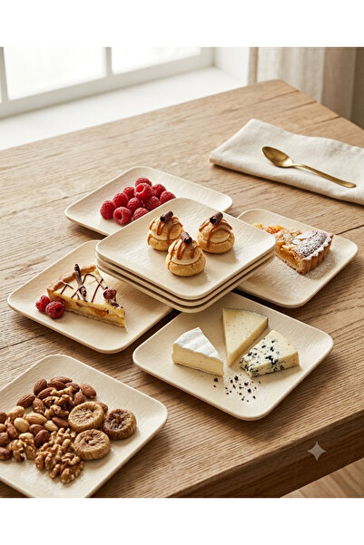 BİODATA 6 Pieces Unbreakable Melamine Square Dessert Plate Serving Plate 26 c...
