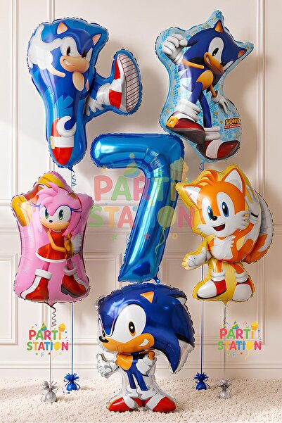 Parti Station 7 Year Old Hedgehog Sonic Balloon Set - 6 Piece Large Size Soni...