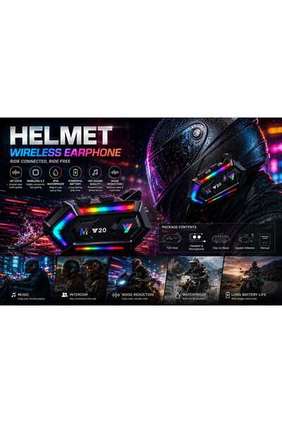 ikel elektro Y20 Bluetooth 5.3 Kask Kulaklığı – Motosiklet İnterkom, Mikrofon...