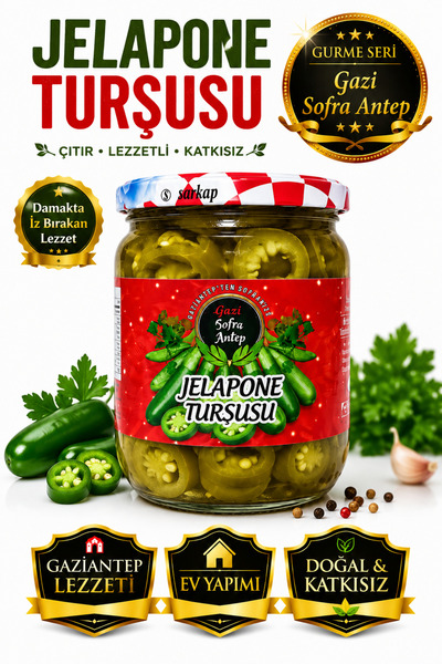 gazisofraantep Dilimli Jalapone Biber Turşusu 425 CC / Doğal Katkısız Çıtır L...