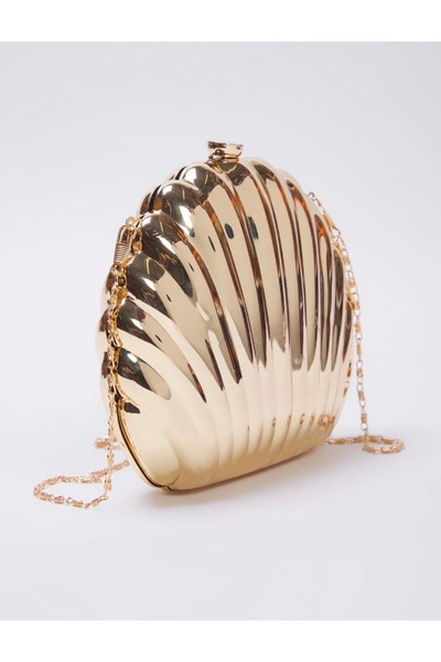 selma demir İstiridye Model Gold Kadın Zincirli Özel Gün Düğün Nişan Clutch A...