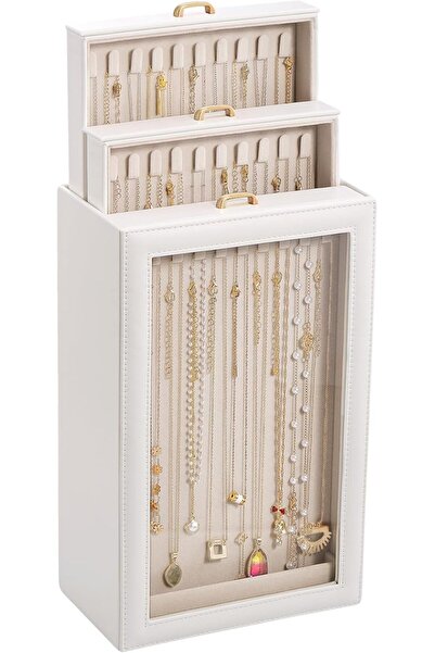Lolalet Necklace Organizer Box, 3-Layer Jewelry Storage Boxes with Clear Lid ...