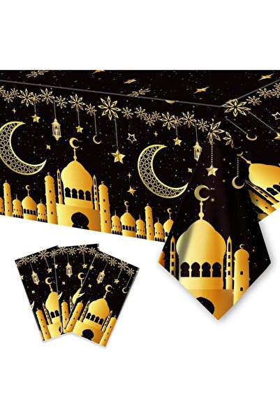 GENERAL 3 Pack Ramadan Tablecloths, Eid Mubarak Decorative Table Cover, Gold ...