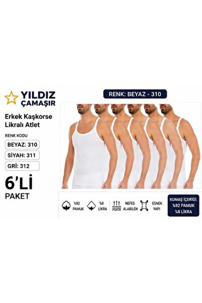 Yıldız Çamaşır Men's Camisole Lycra Thin Strap Undershirt (310-311-312) - 6 P...