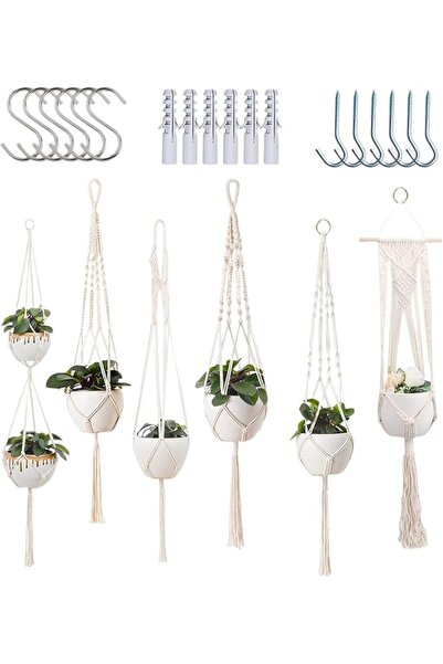 Generic Macrame Plant Hanger 6 Pieces Planter Holder Indoor | Cotton Rope Flo...