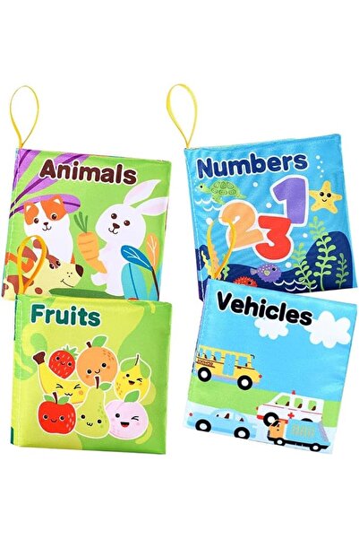 TERRIFI 4 Pack Baby Cloth Books, Soft Crinkle Bath Book Toys with Touch and F...
