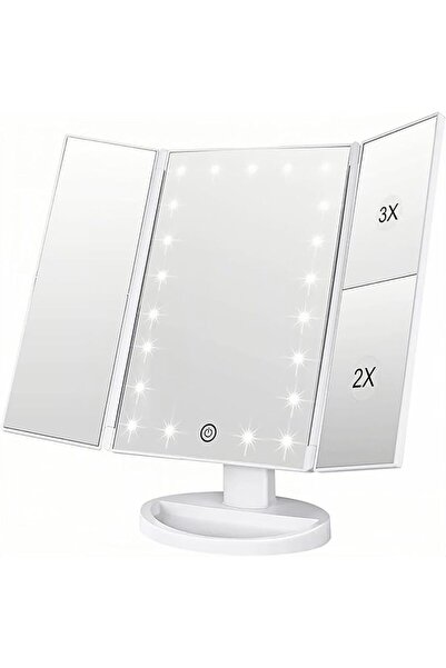GENERAL مرآة مكياج LED ثلاثية الطي مع تكبير 3X/2X - 21 ضوء طبيعي قابل للتعتيم...