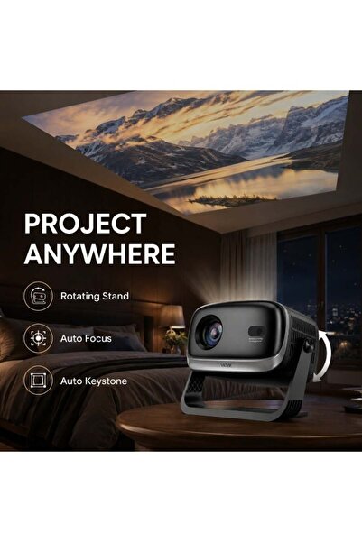 Vidvie Full HD 1080P Smart Portable Projector | Android 12 with Built-in Netflix, Auto Focus & Auto Keystone, 120-Inch Display, Rotating Stand for Home Cinema, Gaming & Ceiling Projection – Black