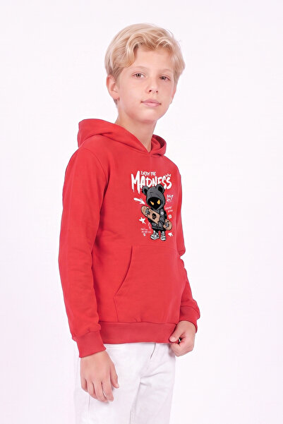 FYK KİDS Boy's Printed Kangaroo Pocket Long Sleeve Hooded Sweatshirt