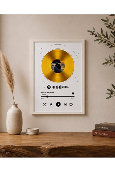 Mooncollection Kişiye Özel Altın Plak Spotify Barkodlu Tasarımlı Tablo Sevgil...