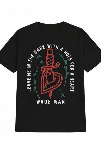 k222 Casual Graphic-Shirt - Black With Red & Green Teardrop Print, Wage War T...