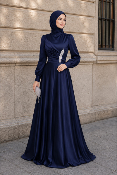 Generic Brand Fi̇truka Tesettür Satin Borş Detailed Tesettür Dress