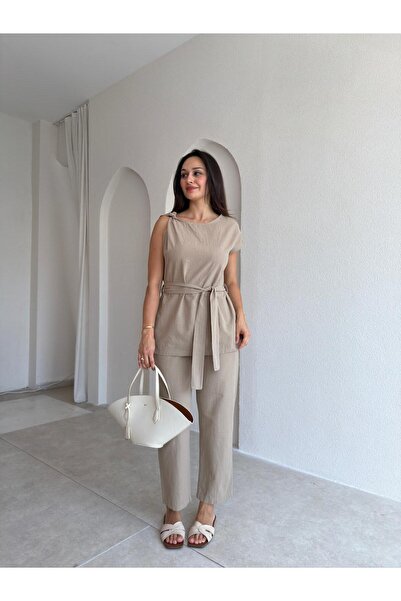 Mooi Butik Dlera Linen Set 3739 - Mink