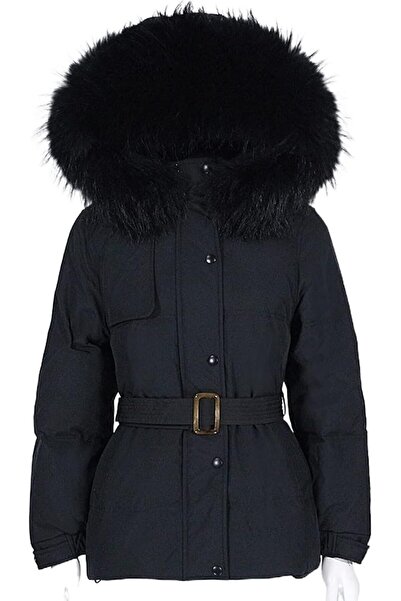 GENERAL Puffer Jacket Womens Fur Hooded Winter Coat Belt Women's 90% White Du...