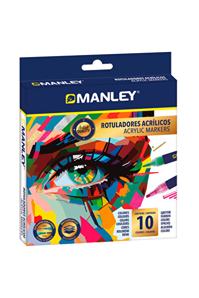 MANLEY Acrylic Markers, Double-Ended, Tip 1-3Mm, 10 Colors/Set, Manley, 3 mm
