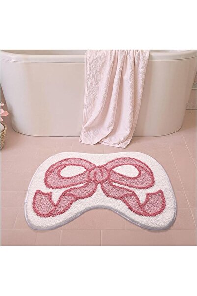 Yelajoy Pink Bow Bath Mat, Absorbent Bathroom Rug, Non Slip Shower Carpet, Cu...