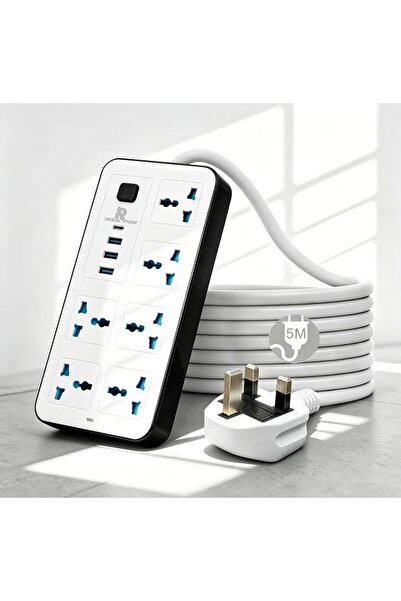 ROCK POW 5-Meter Universal Power Strip with Extension Cord, 10 in 1 Power Soc...