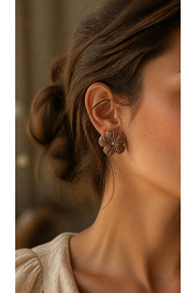 Mise Aksesuar Bronze Gold Color Elegant Crown Leaf Earrings