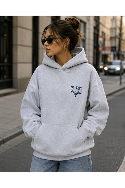 Harmandar Just Girl Printed Hooded Oversize Sweatshirt