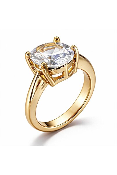 Belora Inel din metal placat cu aur, cu cristal mare strălucitor