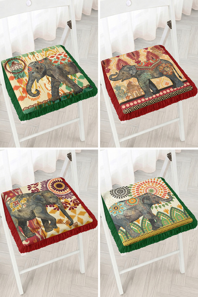 Realhomes Ethnic Mandala Patterned Multi-Colored Patchwork 4-Piece Fringed Zi...