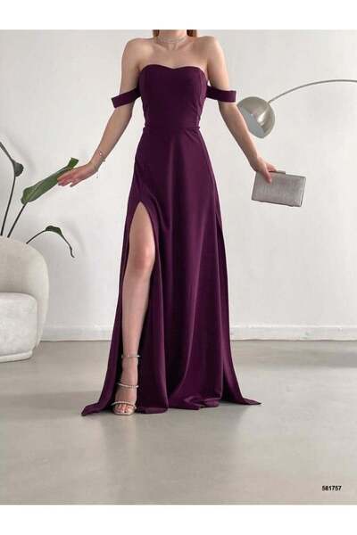 Modafeminen A.Mor Off-Shoulder Slit Evening Dress 581757