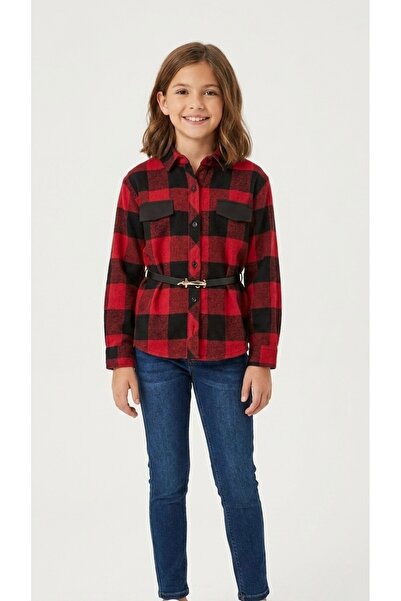 ADA YILDIZ KİDS Girl's Shirt with Belt Red 8/12 Years