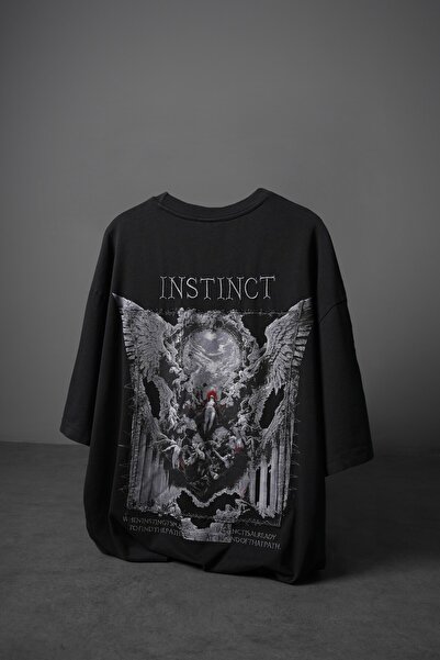 Slatra Muška crna majica sa izvezenim Instinct patchom, oversize