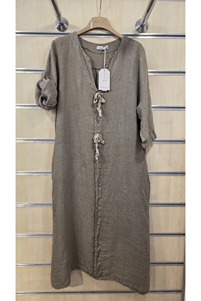 Park Moda Italian Linen Dress with Large Button Detail