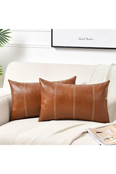 sheful Faux Leather Throw Pillow Covers 12x20 Inches - Leather Pilow Covers P...