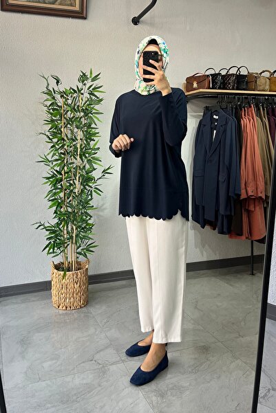 Tığ Triko Oversize Tunik Lacivert