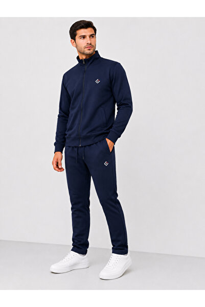 Malkan Men's diving fabric stand collar zipper bottom top tracksuit set