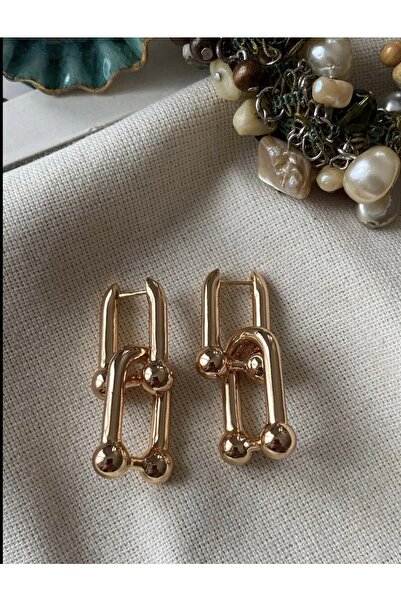 Zümrütoyuncakstore Stylish Gold Brand Earrings, Stainless and Tarnish-Resistant