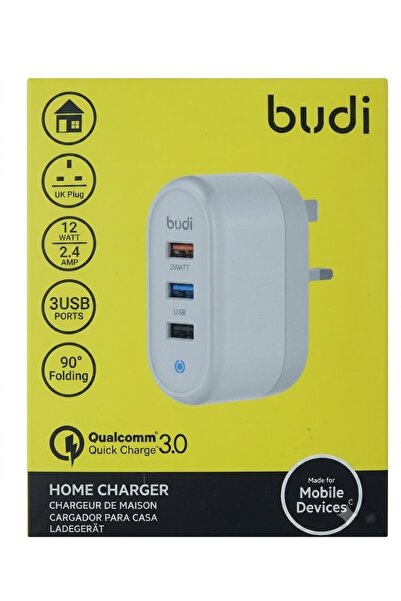 Generic Brand Budi 12W 3-USB Port Home Charger (UK Plug)