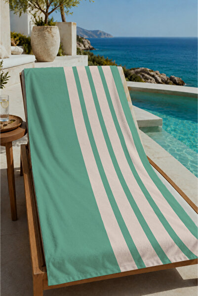 Evmila Mint krem boja, debeo vertikalni prugasti peškir za plažu 70x150 - dig...