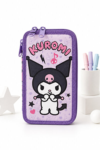 kuromi Penar Echipat Triplu Premium Lila pentru Fete, 3 Compartimente, 18 Cre...