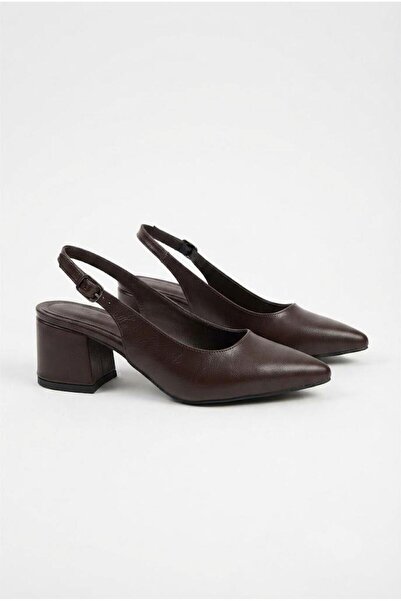 fort 420-687 Plain Pointed Toe Open Back 5 cm Thick Heeled Women's Shoes