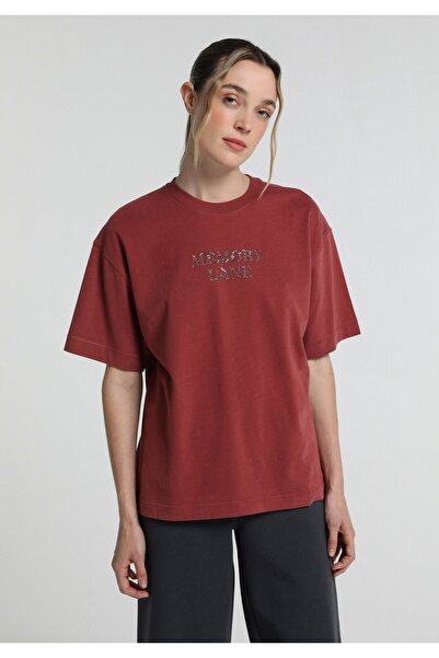 Colin's Boyfriend Fit Round Neck Printed Women's Burgundy Short Sleeve T-Shirt