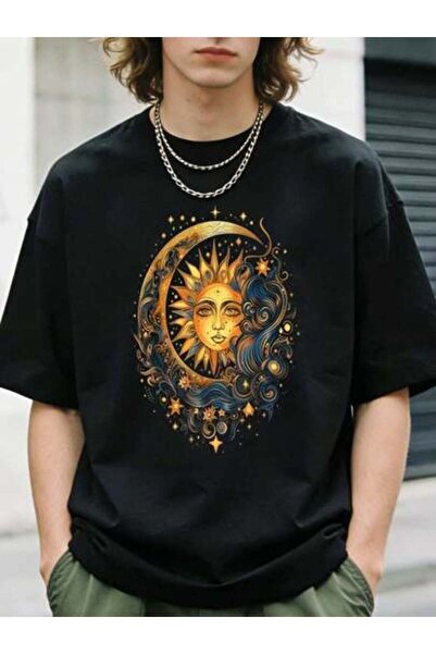 23ERVA 1pc Womens Celestial Sun Moon Graphic Tshirt Cotton 180gsm.Printed Tee...