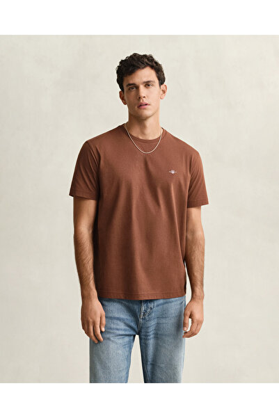 Gant Erkek Kahverengi Bisiklet Yaka Regular Fit Logolu T-Shirt