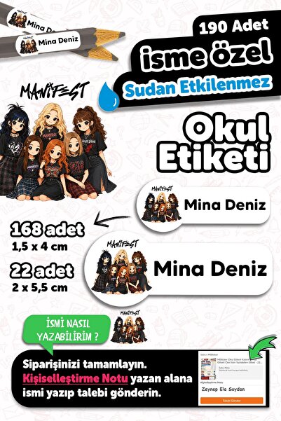 MSticker 190 Adet Kişiye Özel Okul Etiketi İsimli Kalem Defter Suluk Etiket D...