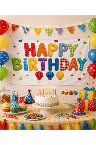 Big Party Cloth Banner Happy Birthday Colorful 150*100