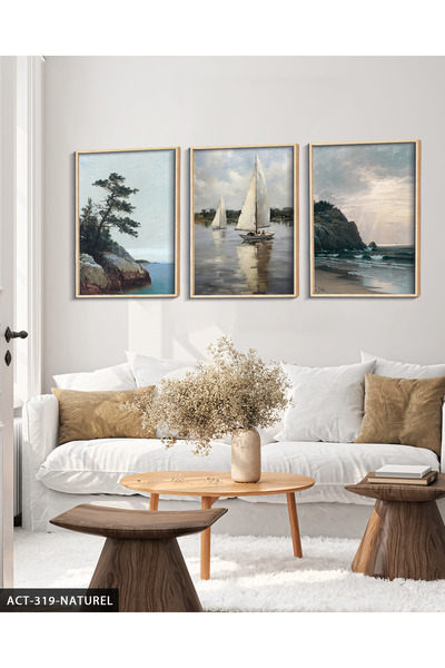Evinemoda Kayak and Sea 3 Piece Wooden Framed Table Act