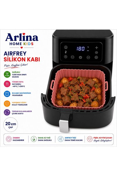 Arlina Home Kids 20 cm Square Model Heat Resistant Washable Silicone Airfryer Cooking Mat