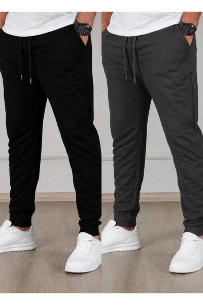 TORUK MAKTO Set of 2 Unisex Ribbed Leg Sweatpants Jogger Comfortable Fit Dail...